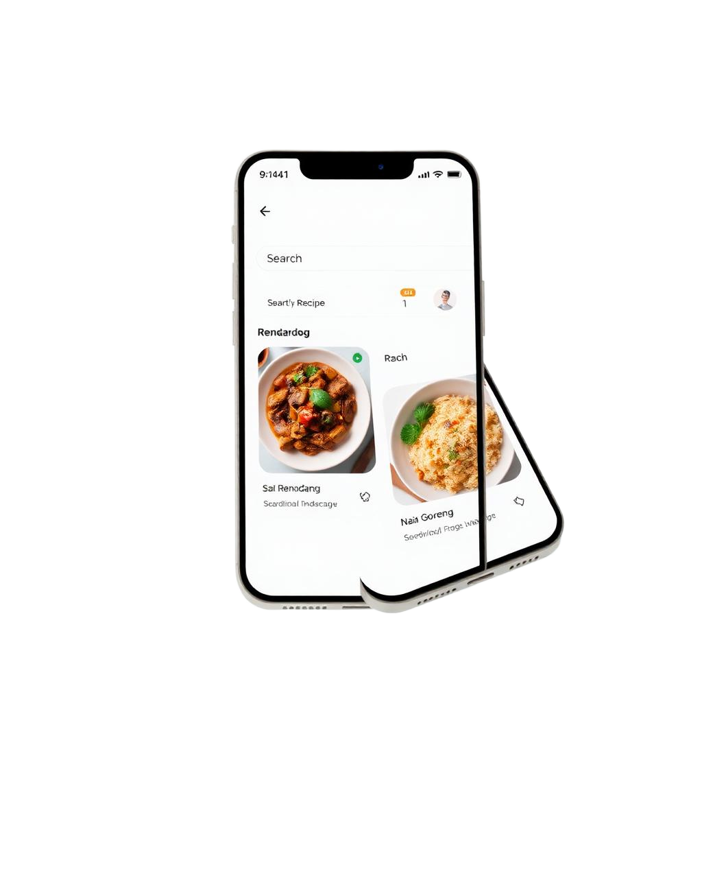 Mockup aplikasi resep pada smartphone