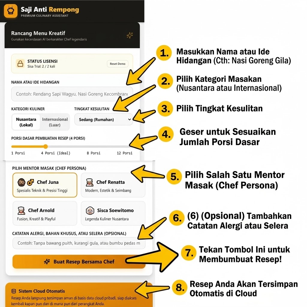 Panduan langkah demi langkah menggunakan aplikasi Resep Anti Rempong